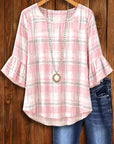 Blush Plaid Flutter Sleeve Top