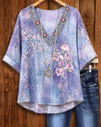 Lavender Meadow Embroidered V-Neck Top