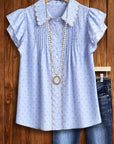 Ruffled Sleeve Scallop Collar Blouse