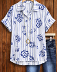 Floral Stripe Short Sleeve Button-Up Shirt