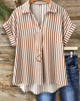 Split V-Neck Stripe Tunic Blouse