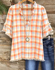 Sunset Breeze Ruffle Plaid Blouse