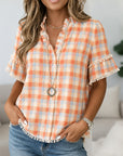 Sunset Breeze Ruffle Plaid Blouse