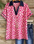 Harper Pink Geo Polo Blouse