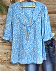 Ruffle Front Floral Button Blouse