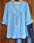 Ruffle Front Floral Button Blouse