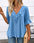 Ruffle Front Floral Button Blouse