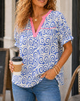 Coastal Swirl Puff Sleeve Blouse