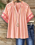 Sunset Stripe Lace Sleeve Blouse