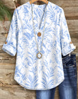 Blue Willow Roll Sleeve Henley Top
