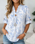 Blue Willow Roll Sleeve Henley Top