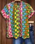 Retro Puff Sleeve Geometric Blouse