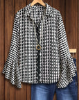 Monochrome Wave Bell Sleeve Shirt