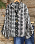 Monochrome Wave Bell Sleeve Shirt