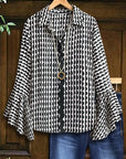 Monochrome Wave Bell Sleeve Shirt