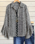 Monochrome Wave Bell Sleeve Shirt