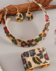 Fashionable Rhinestone Leopard Color Strip Necklace Set