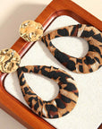 Leopard Accent Gold Drop Earrings