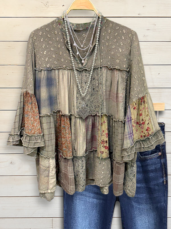 Boho Patchwork Flowy Blouse