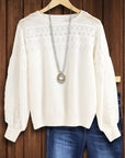 Ivory Lace Puff Sleeve Sweater