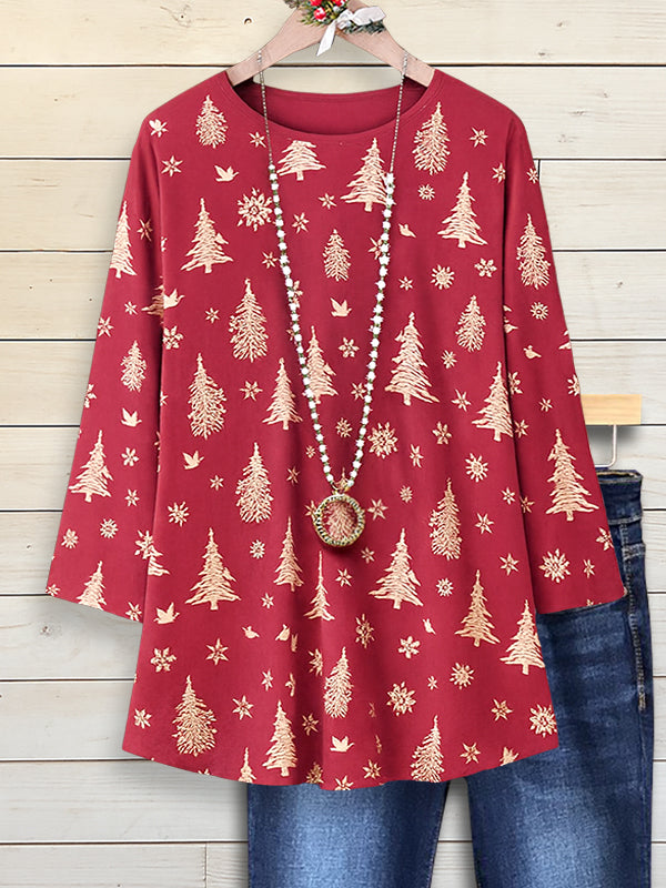 Merry Pine Print Long Sleeve Top