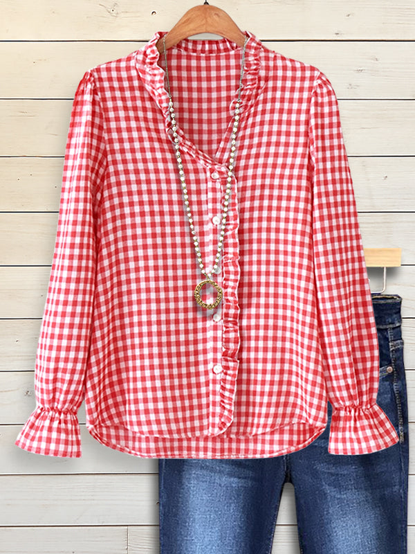 Sweet Gingham Ruffled Blouse
