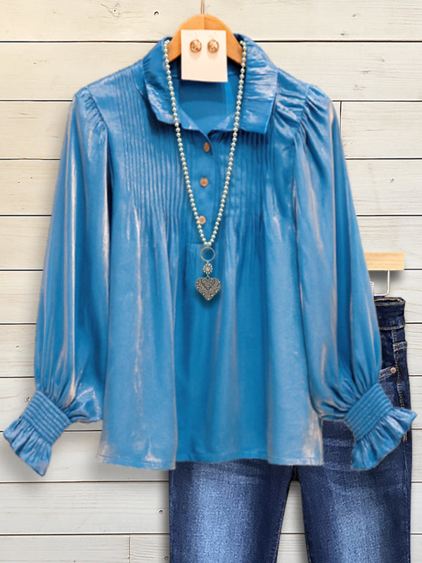 Skyshine Satin Puff Sleeve Blouse