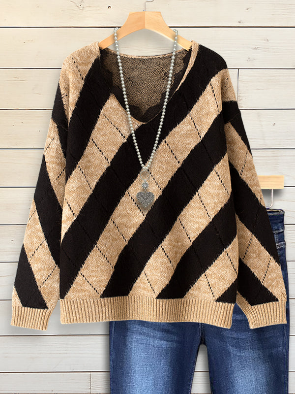 Cozy Diamond Knit V-Neck Sweater