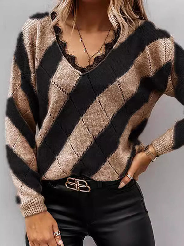 Cozy Diamond Knit V-Neck Sweater