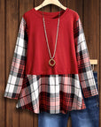 Dark Red Plaid Patchwork Top