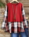 Dark Red Plaid Patchwork Top
