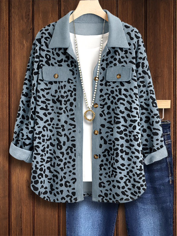 Corduroy Leopard Print Casual Blouse