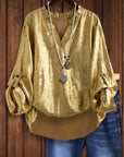 Gold Lantern Sleeve Casual Blouse