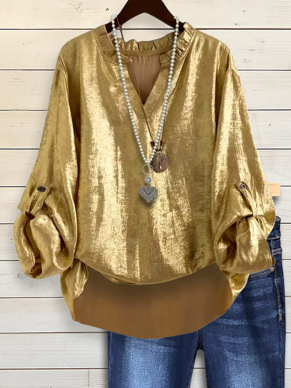 Gold Lantern Sleeve Casual Blouse