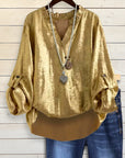 Gold Lantern Sleeve Casual Blouse