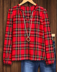 Retro Plaid V-Neck Blouse