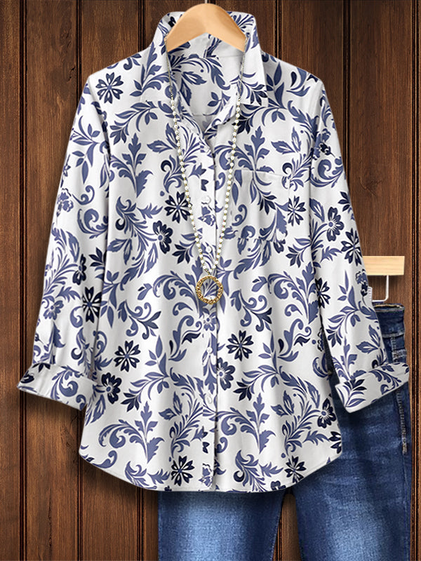 Indigo Grace Floral Button Blouse