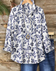 Indigo Grace Floral Button Blouse