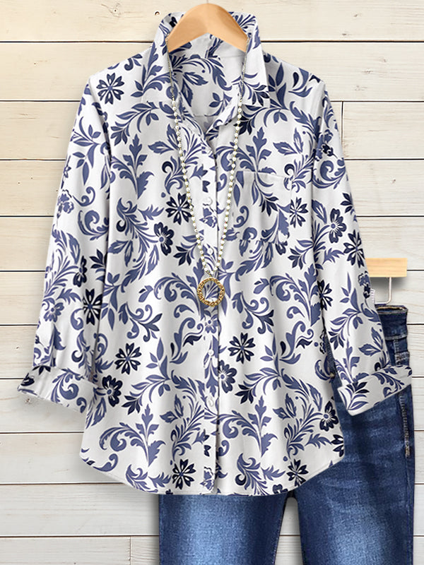 Indigo Grace Floral Button Blouse