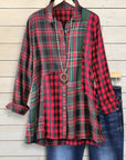 Retro Red Plaid Patchwork Shirt