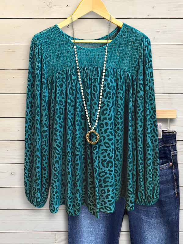 Leopard Velvet Pleated Blouse