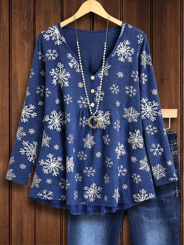 Snowflake Print Casual Top