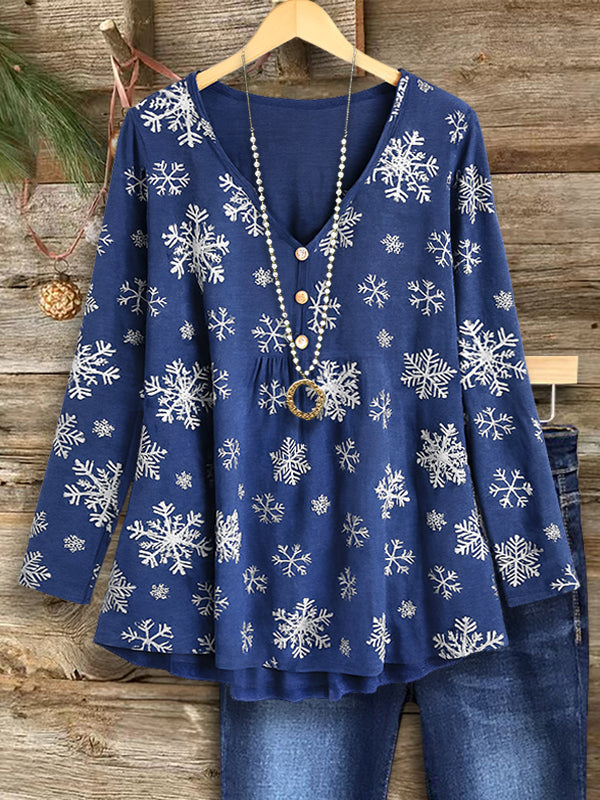 Snowflake Print Casual Top
