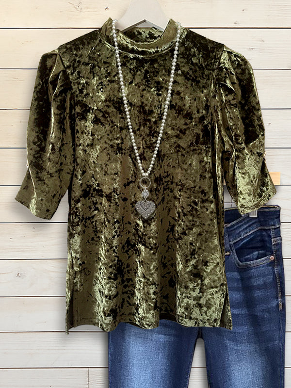 Velvet Muse Puff-Sleeve Top