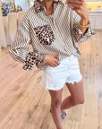 Savannah Striped Button-Up with Leopard Touch