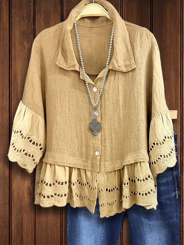 Boho Ruffle Hem Button Blouse