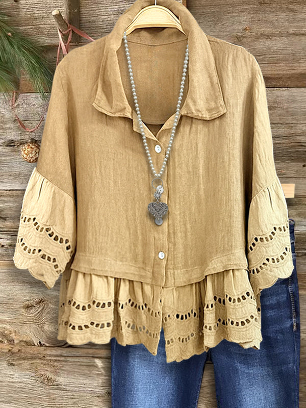 Boho Ruffle Hem Button Blouse