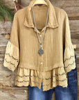 Boho Ruffle Hem Button Blouse