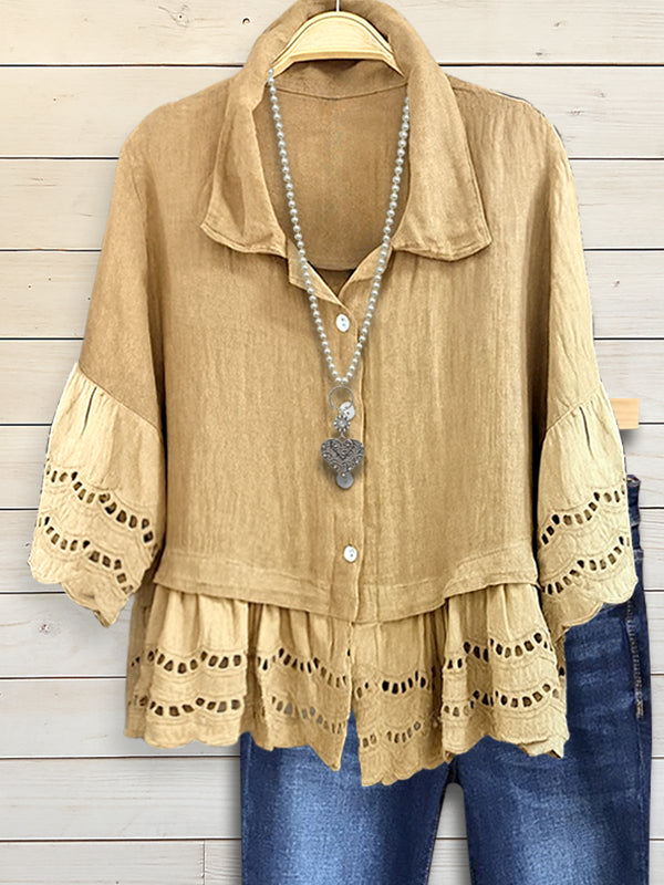 Boho Ruffle Hem Button Blouse