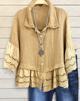 Boho Ruffle Hem Button Blouse